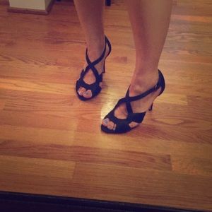 Black satin strappy heels- Adrienne Vitadini